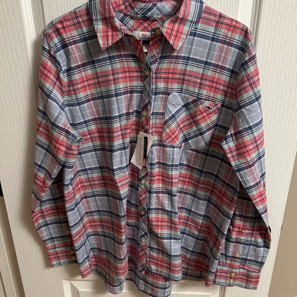 NWT Vineyard Vines Pink and Blue Plaid Button-Down Shirt
